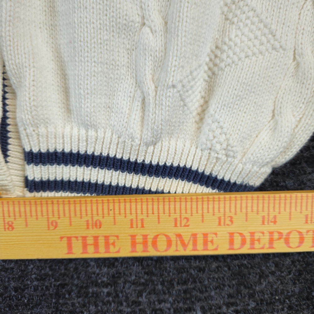 Dockers Womens Cardigan L White Navy Trim Cable Knit Gold Button Sweater USA VTG - Picture 11 of 12